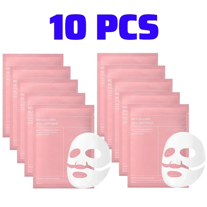 10Pcs Bio Collagen Face Mask Shrink Pores Deep Hydrating Moisturizing Split Mask Firming Nourish Brighten Facial Skin Care