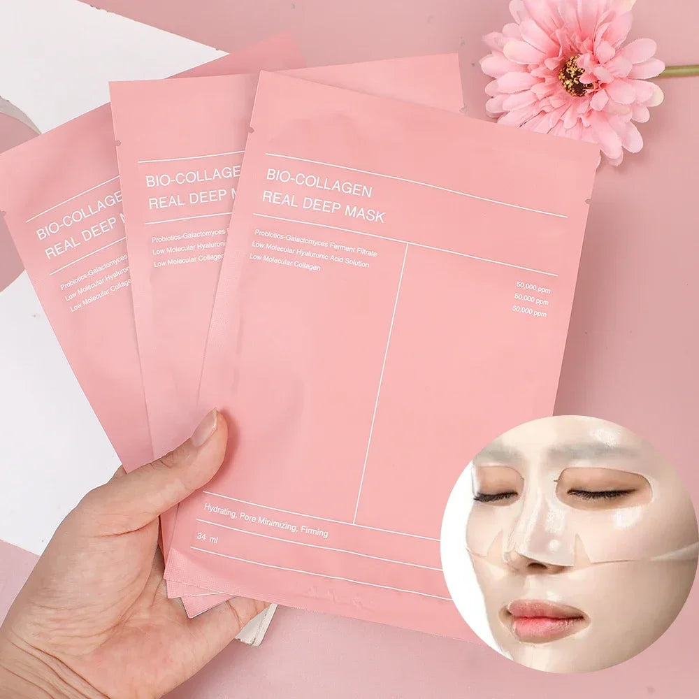 10Pcs Bio Collagen Face Mask Shrink Pores Deep Hydrating Moisturizing Split Mask Firming Nourish Brighten Facial Skin Care