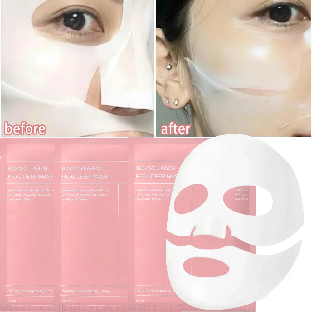 10Pcs Bio Collagen Face Mask Shrink Pores Deep Hydrating Moisturizing Split Mask Firming Nourish Brighten Facial Skin Care
