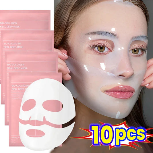 10Pcs Bio Collagen Face Mask Shrink Pores Deep Hydrating Moisturizing Split Mask Firming Nourish Brighten Facial Skin Care